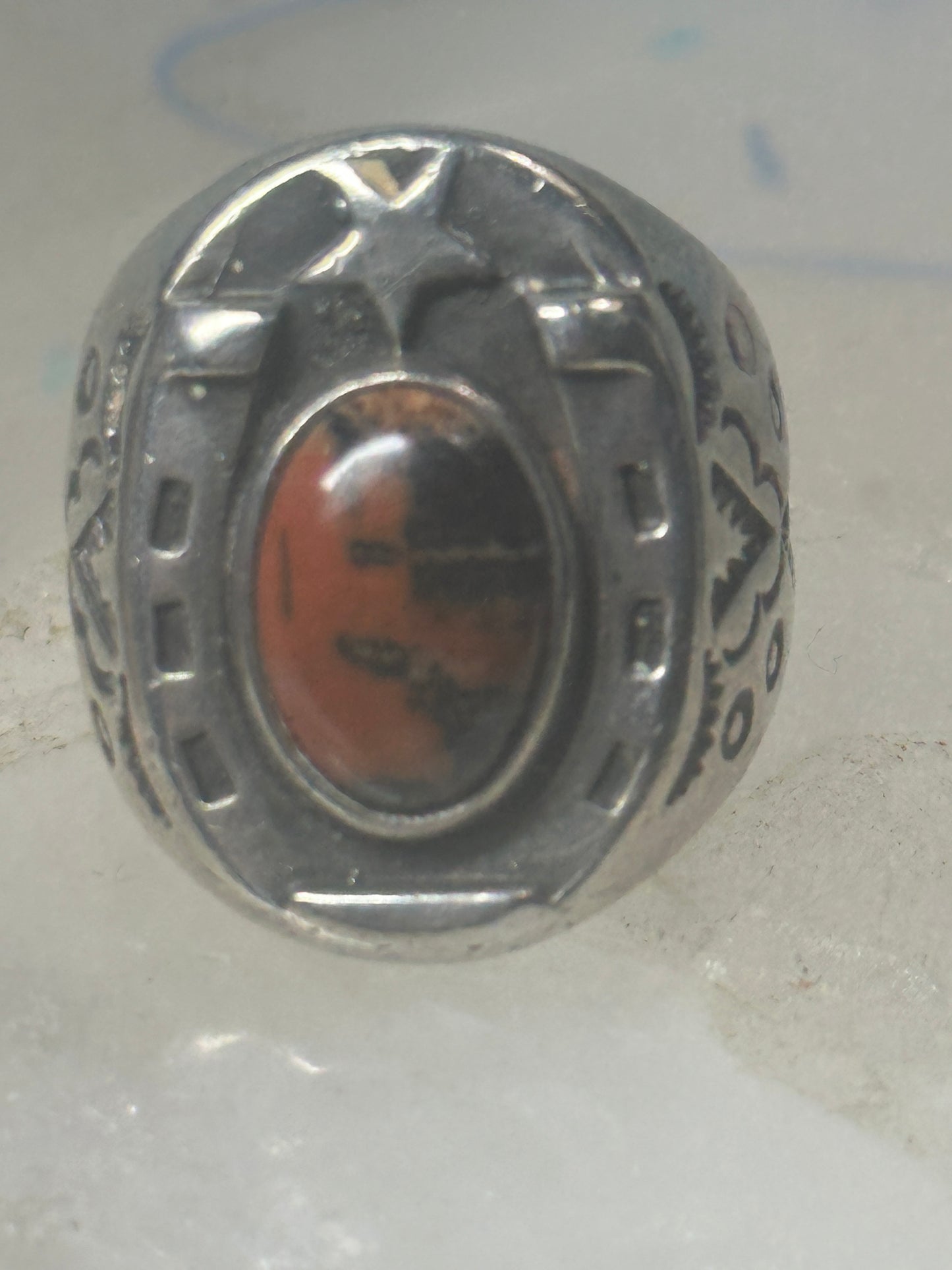 Horseshoe ring Navajo size 8 star Good Luck jasper sterling silver women men