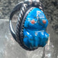 Carved Frog ring coral Inlaid eyes size 5.75 pinky Sterling silver women girls