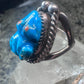 Carved Frog ring coral Inlaid eyes size 5.75 pinky Sterling silver women girls