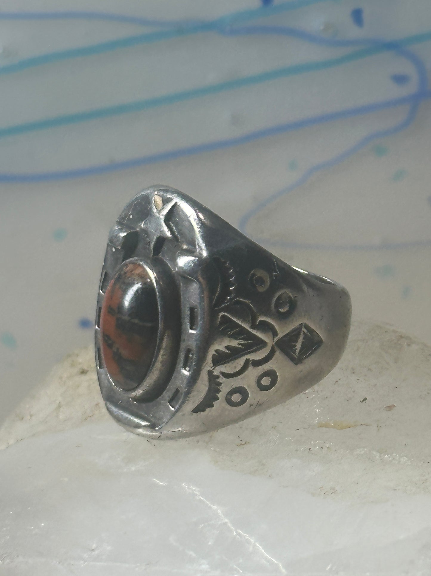 Horseshoe ring Navajo size 8 star Good Luck jasper sterling silver women men