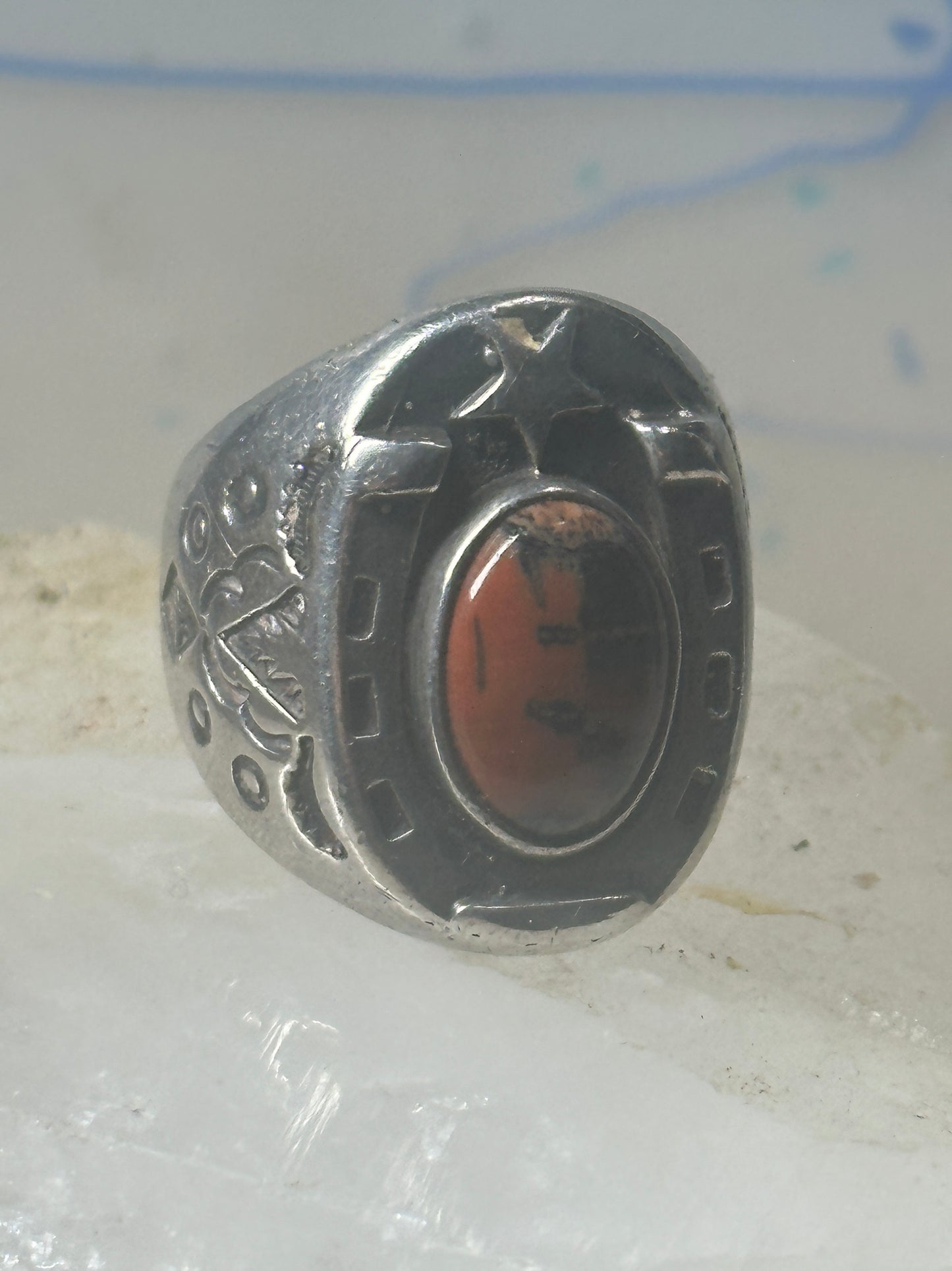 Horseshoe ring Navajo size 8 star Good Luck jasper sterling silver women men