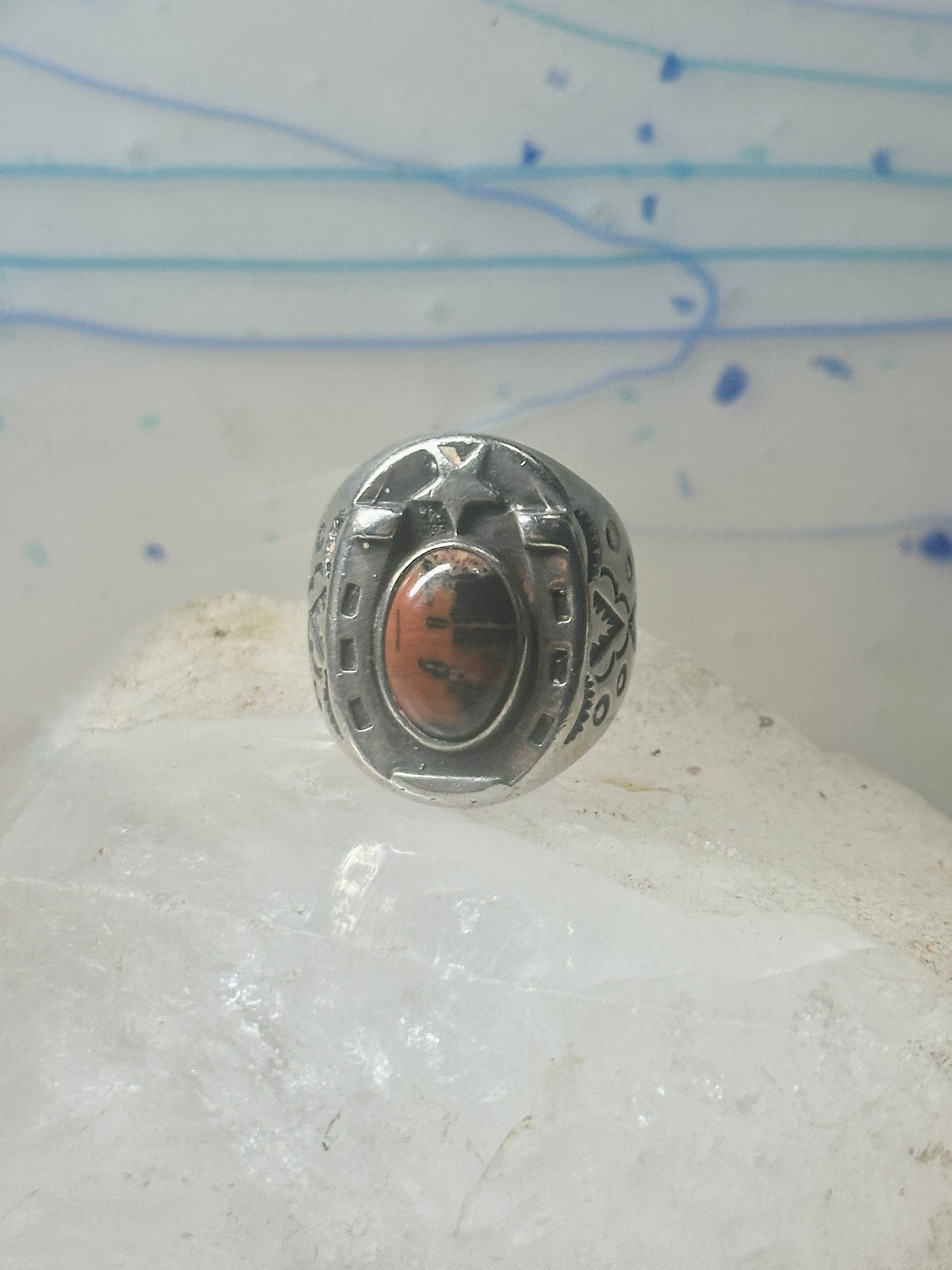 Horseshoe ring Navajo size 8 star Good Luck jasper sterling silver women men