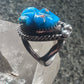 Carved Frog ring coral Inlaid eyes size 5.75 pinky Sterling silver women girls