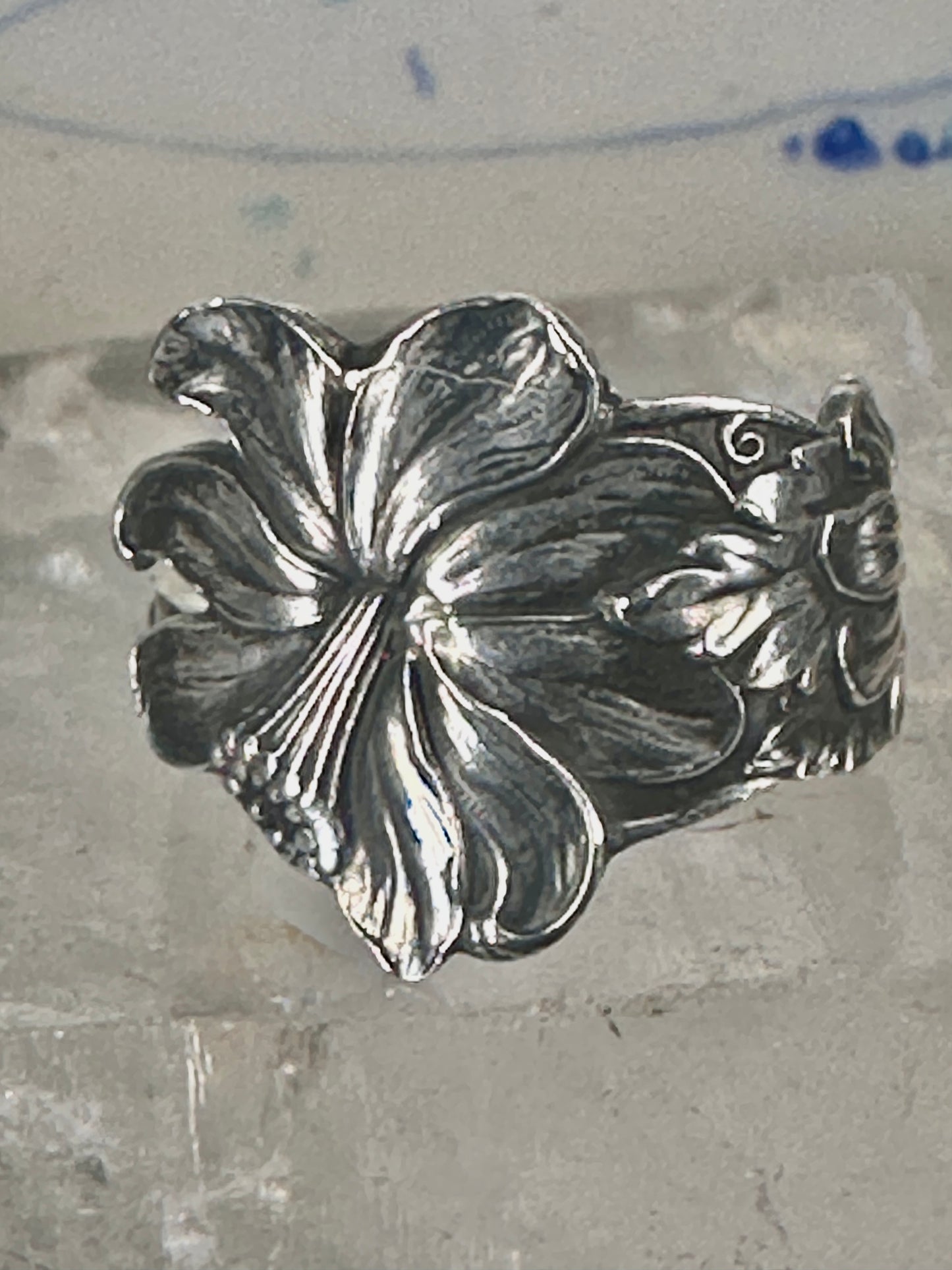 Lily spoon ring floral band size 11 sterling silver women men