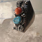 Navajo ring turquoise coral long band size 8.5 sterling silver women men