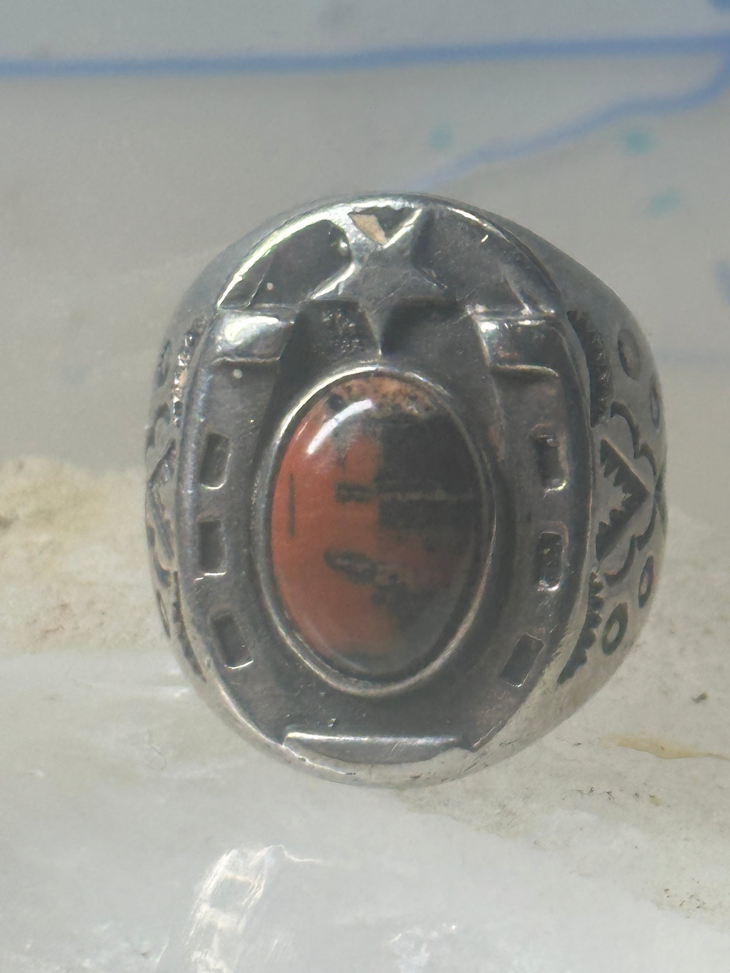 Horseshoe ring Navajo size 8 star Good Luck jasper sterling silver women men