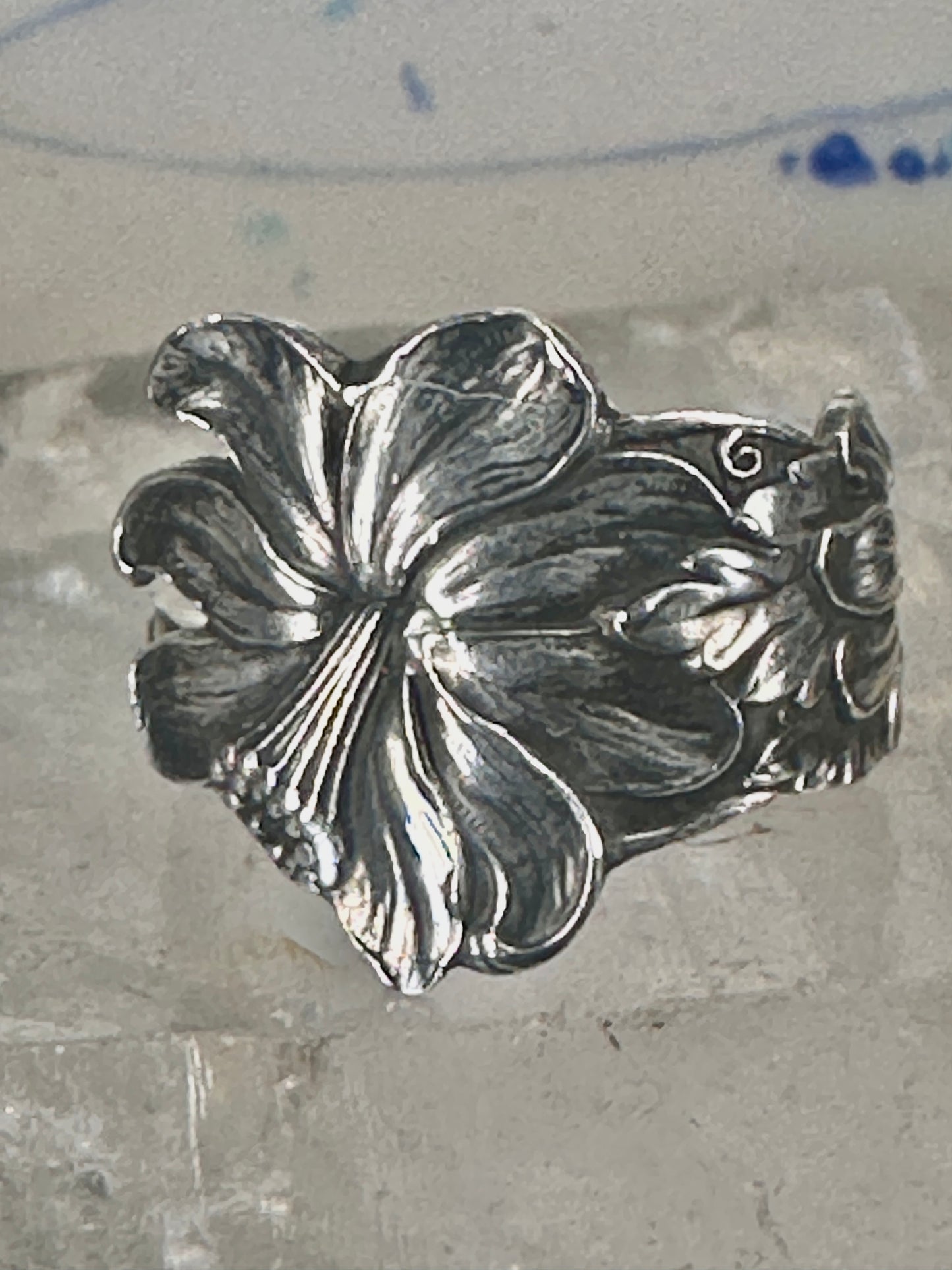 Lily spoon ring floral band size 11 sterling silver women men