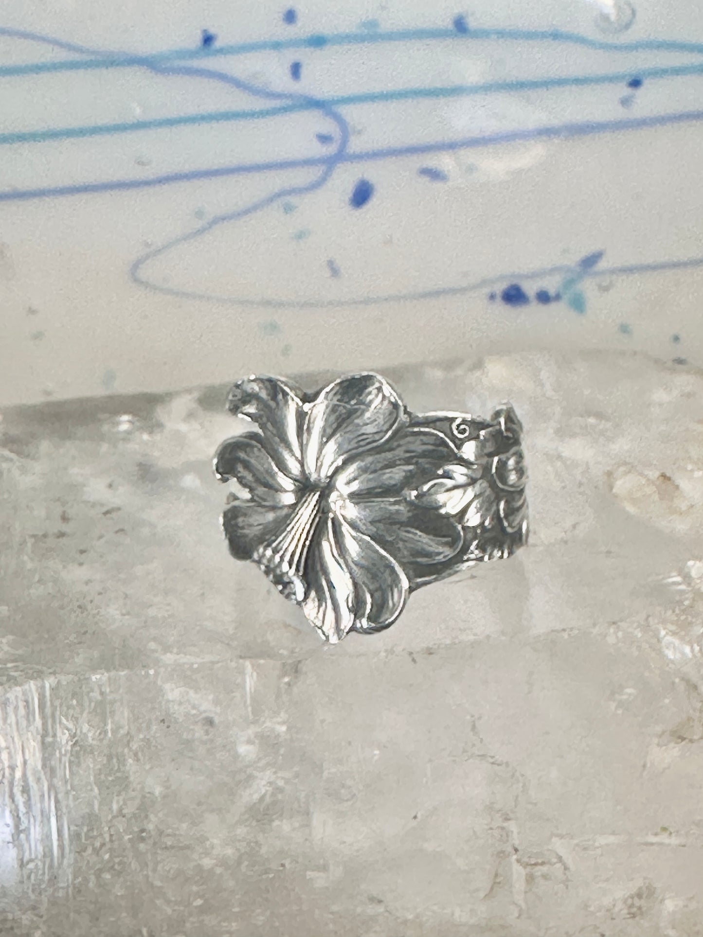 Lily spoon ring floral band size 11 sterling silver women men