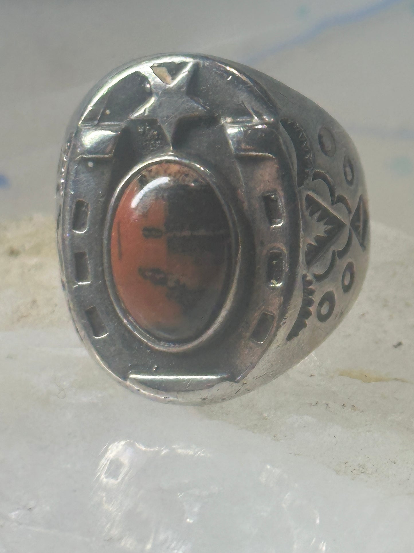 Horseshoe ring Navajo size 8 star Good Luck jasper sterling silver women men