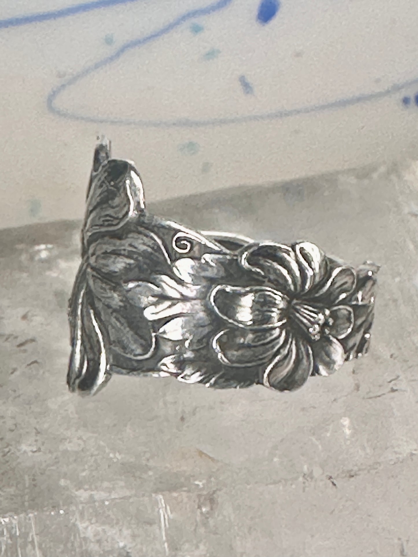 Lily spoon ring floral band size 11 sterling silver women men