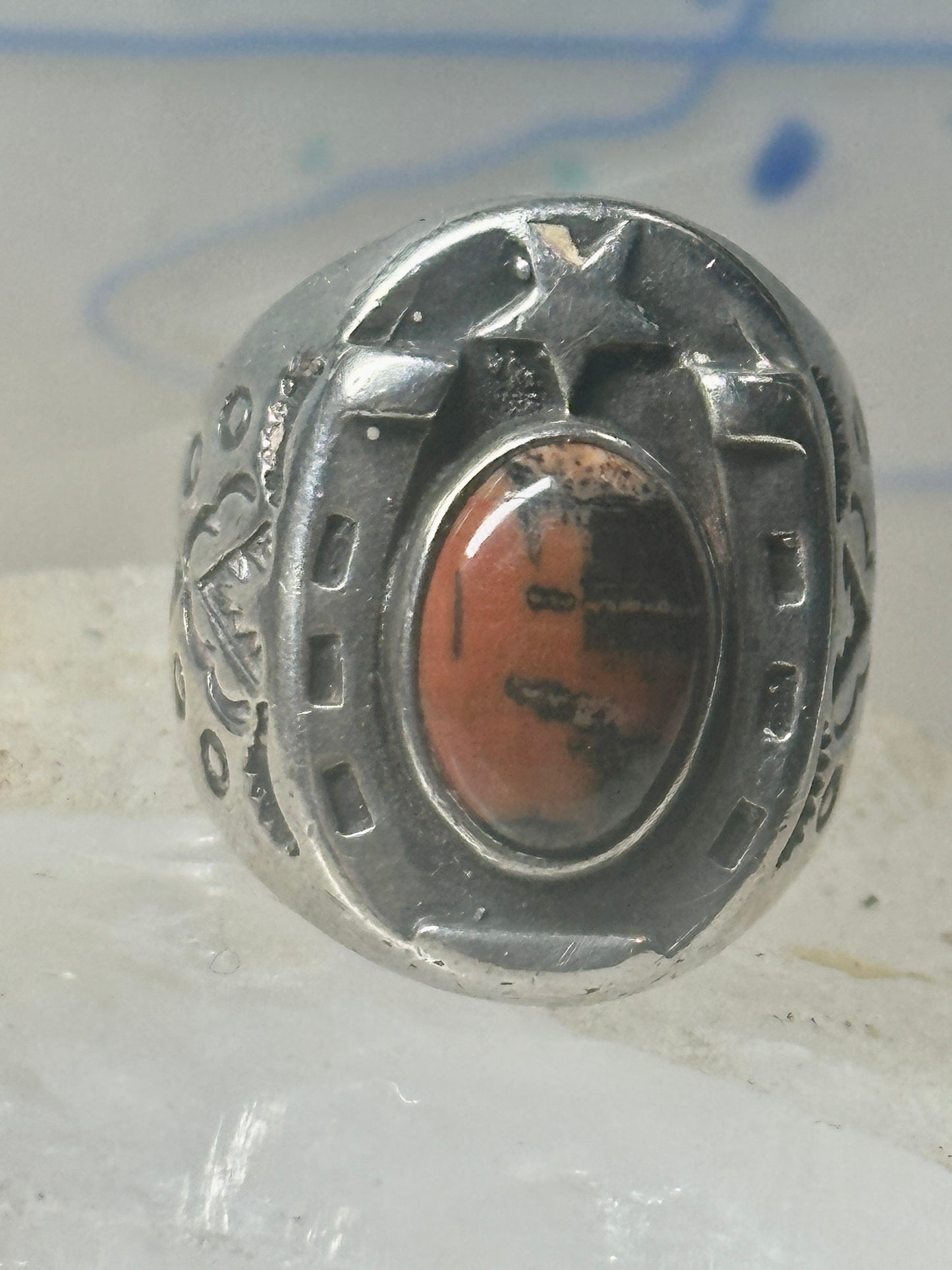 Horseshoe ring Navajo size 8 star Good Luck jasper sterling silver women men
