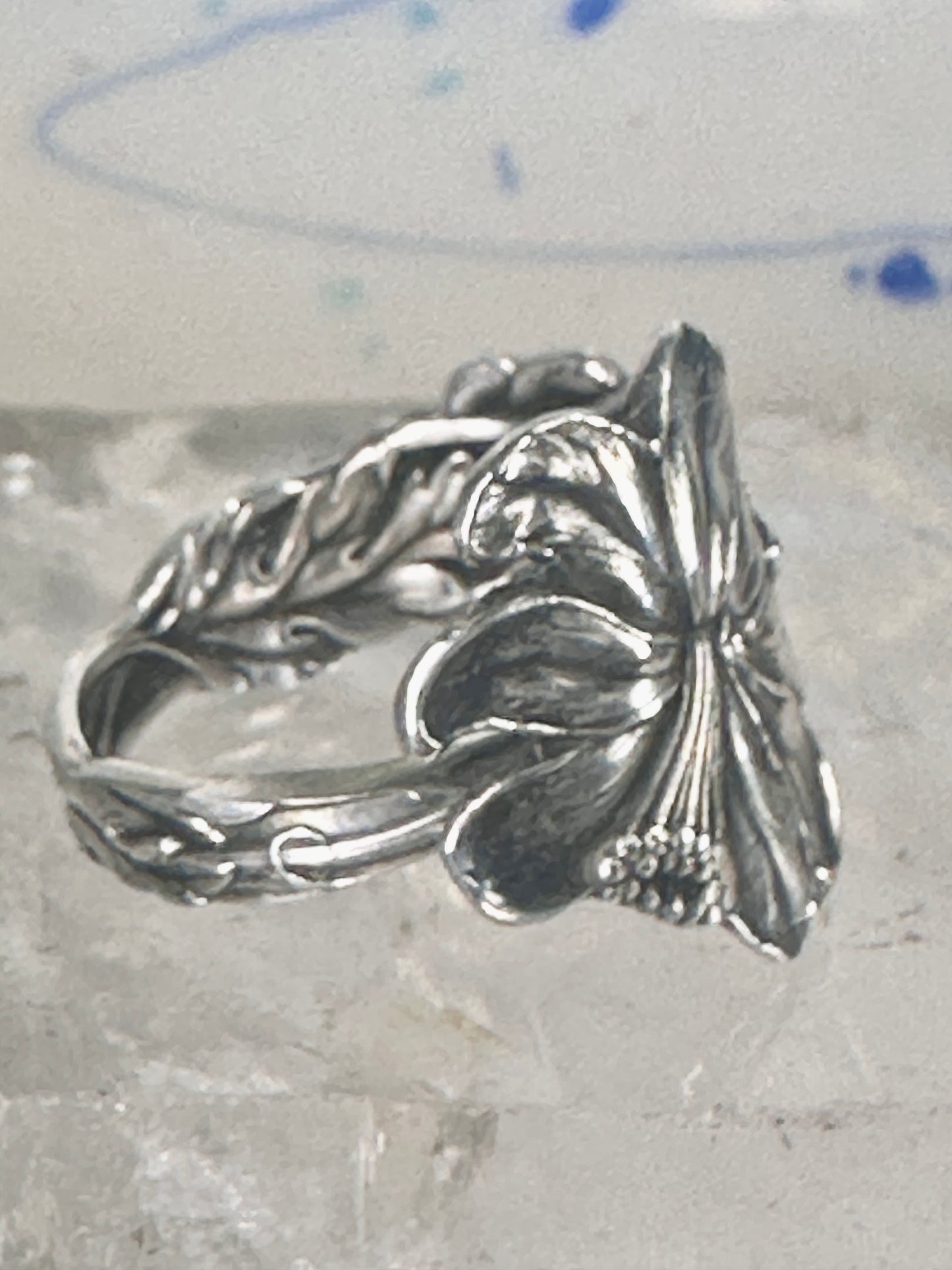 Lily spoon ring floral band size 11 sterling silver women men