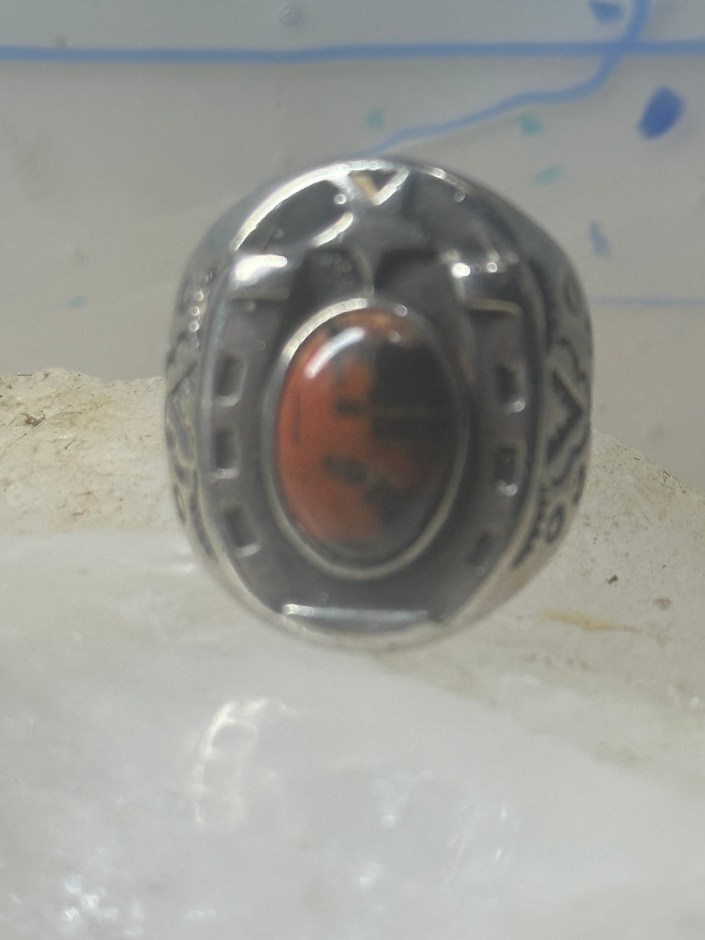 Horseshoe ring Navajo size 8 star Good Luck jasper sterling silver women men