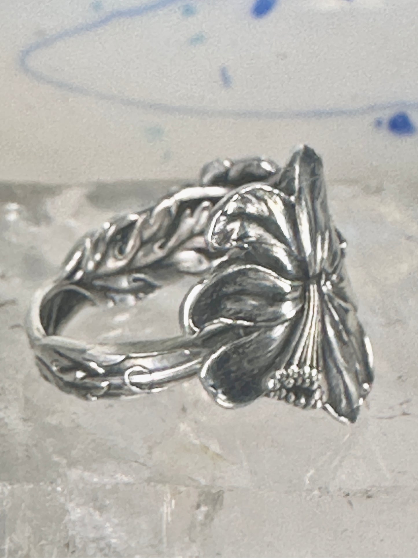 Lily spoon ring floral band size 11 sterling silver women men