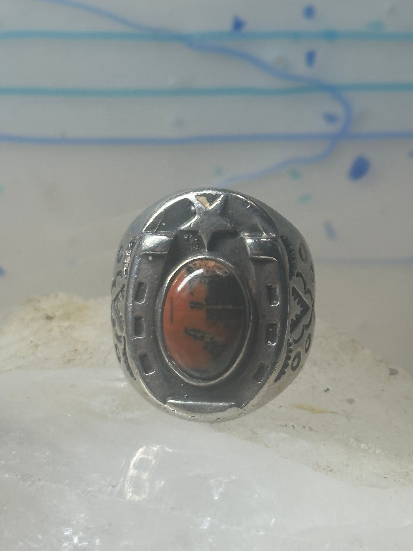 Horseshoe ring Navajo size 8 star Good Luck jasper sterling silver women men