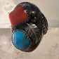 Navajo ring turquoise leaf coral band size 10 sterling silver women men