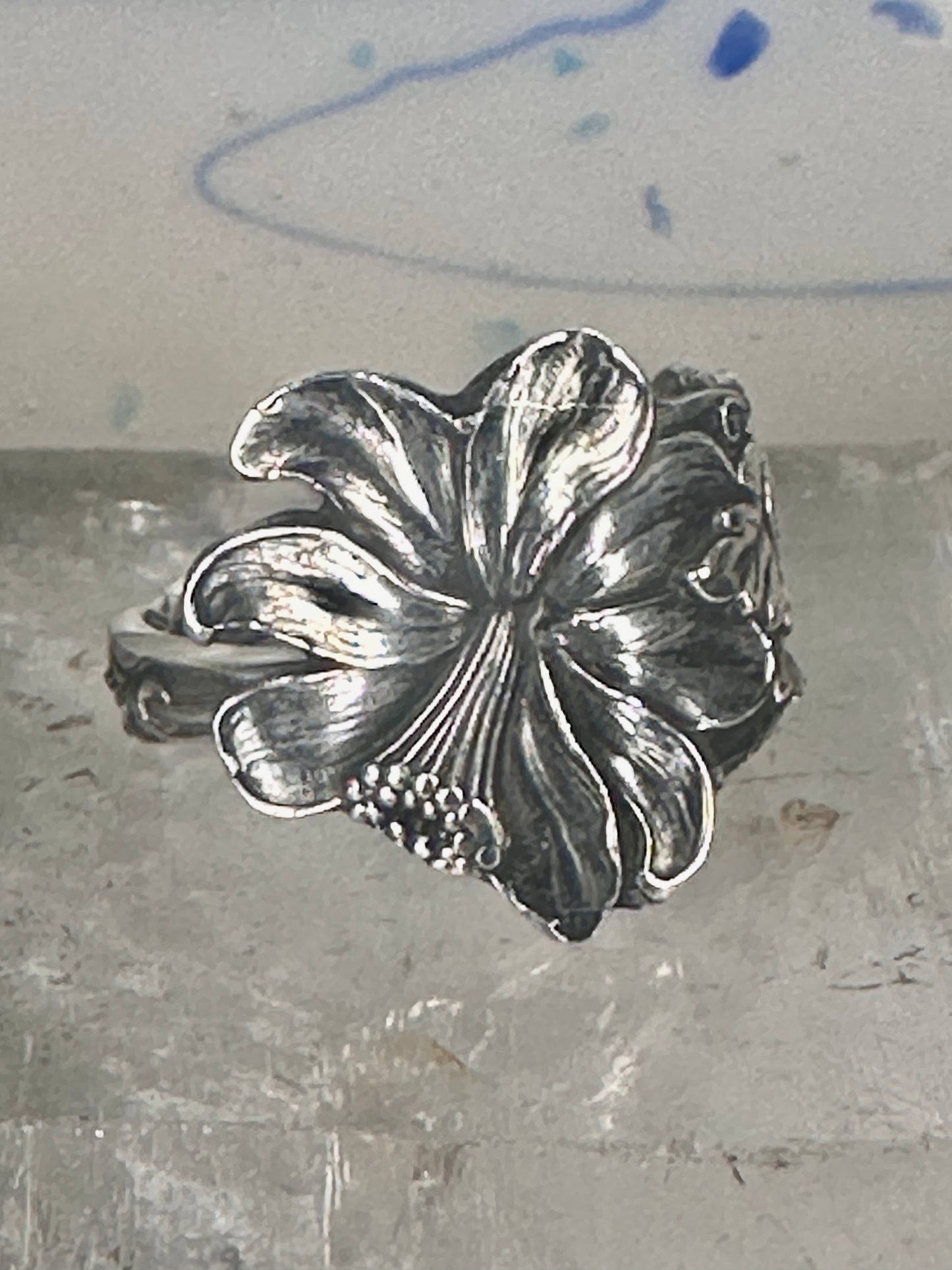 Lily spoon ring floral band size 11 sterling silver women men