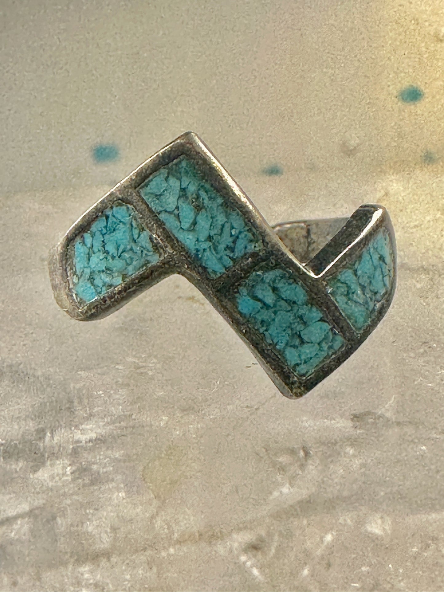 Zig Zag ring southwest turquoise chips size 7 sterling silver women&nbsp;