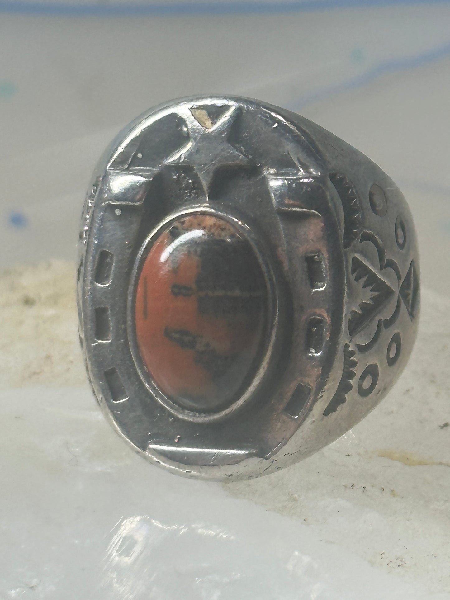 Horseshoe ring Navajo size 8 star Good Luck jasper sterling silver women men