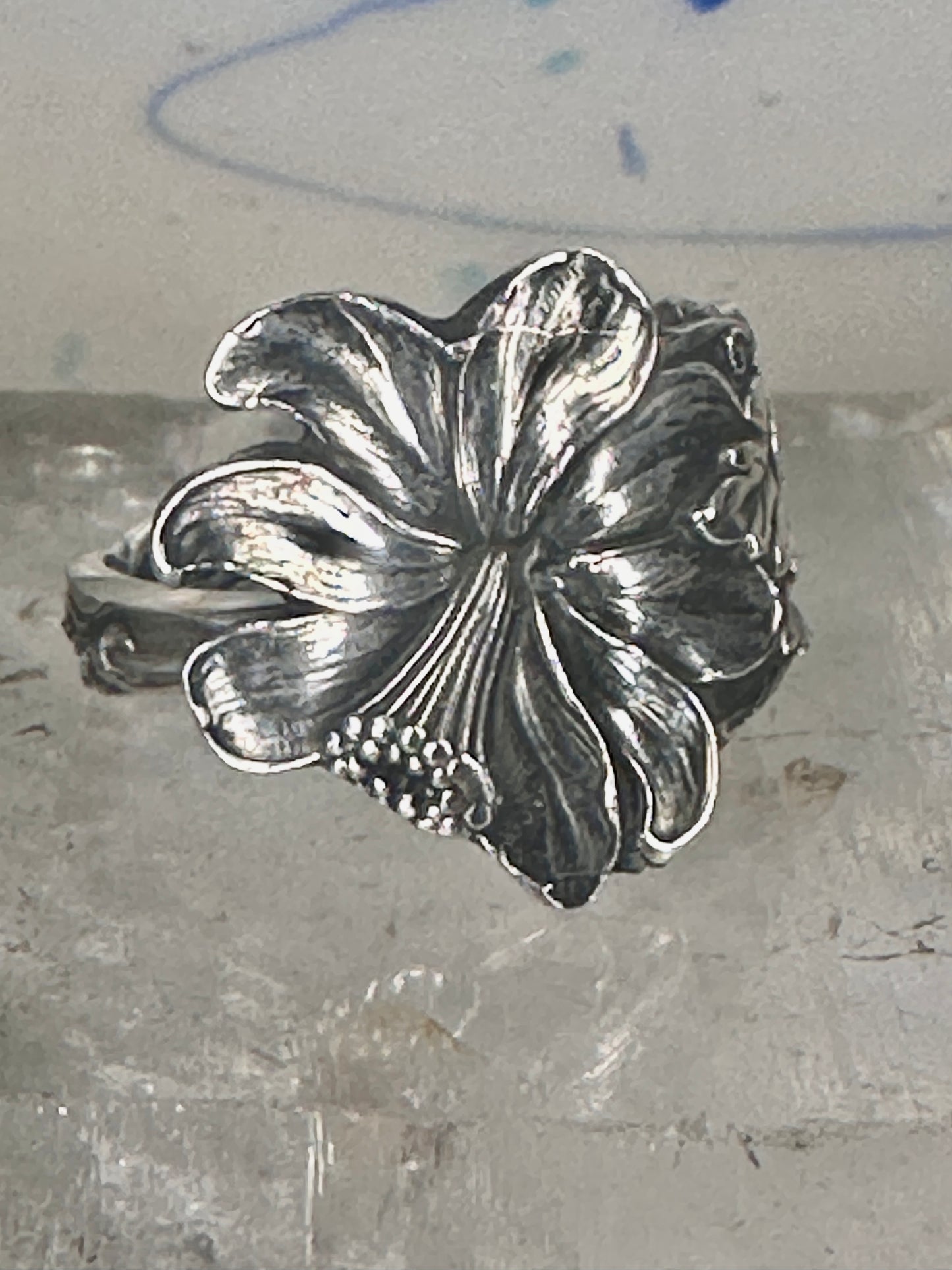 Lily spoon ring floral band size 11 sterling silver women men