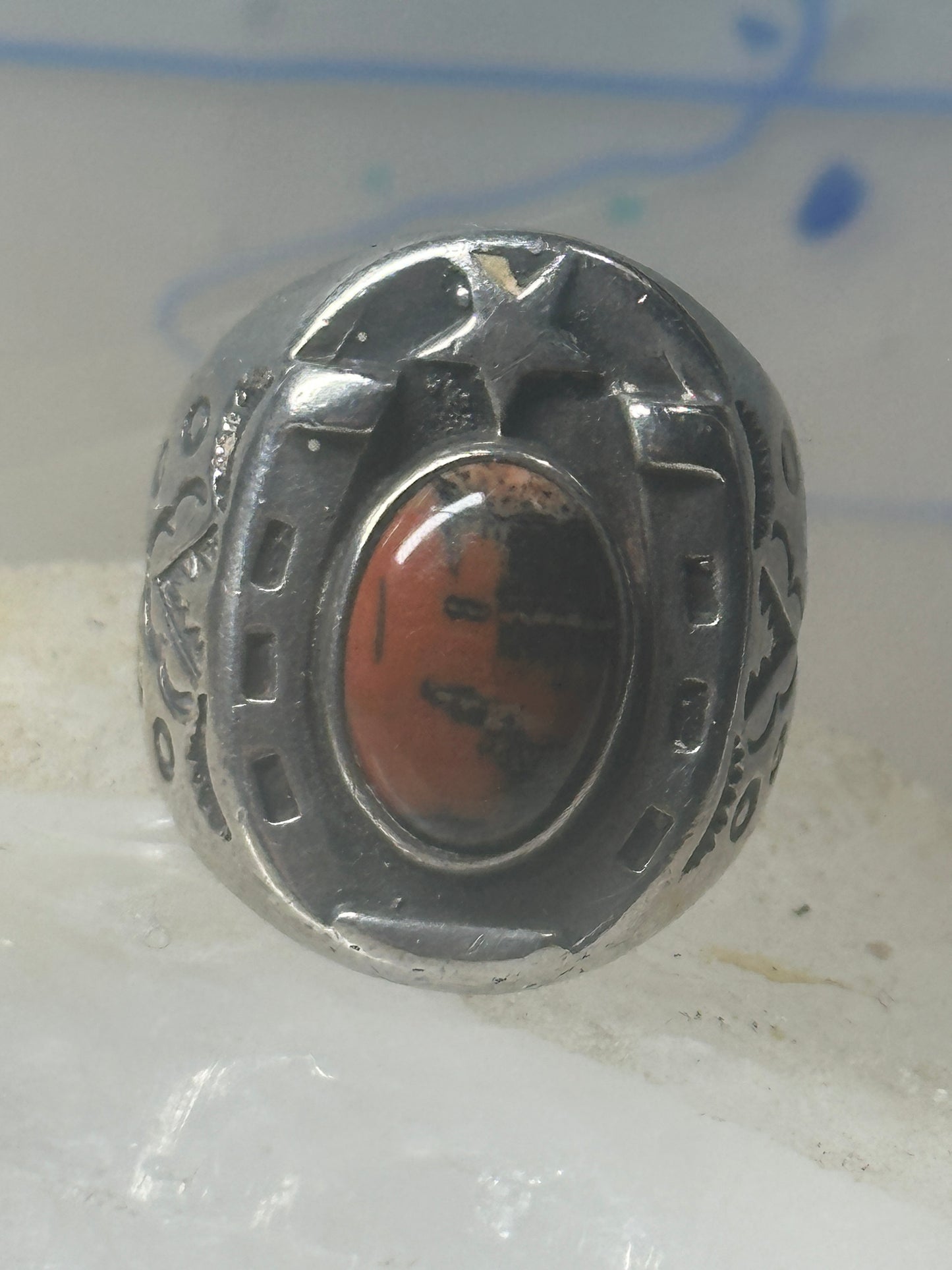 Horseshoe ring Navajo size 8 star Good Luck jasper sterling silver women men