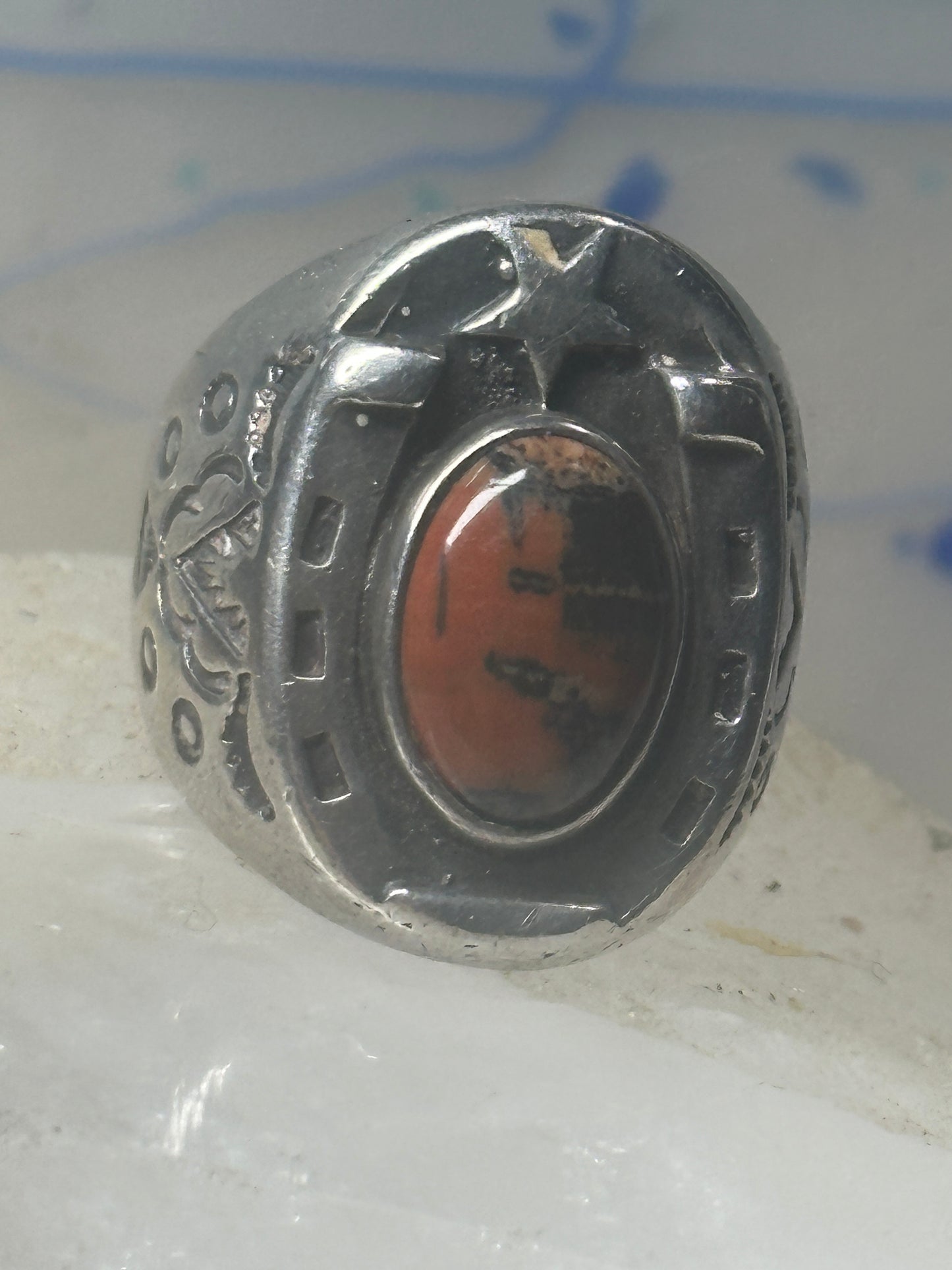 Horseshoe ring Navajo size 8 star Good Luck jasper sterling silver women men