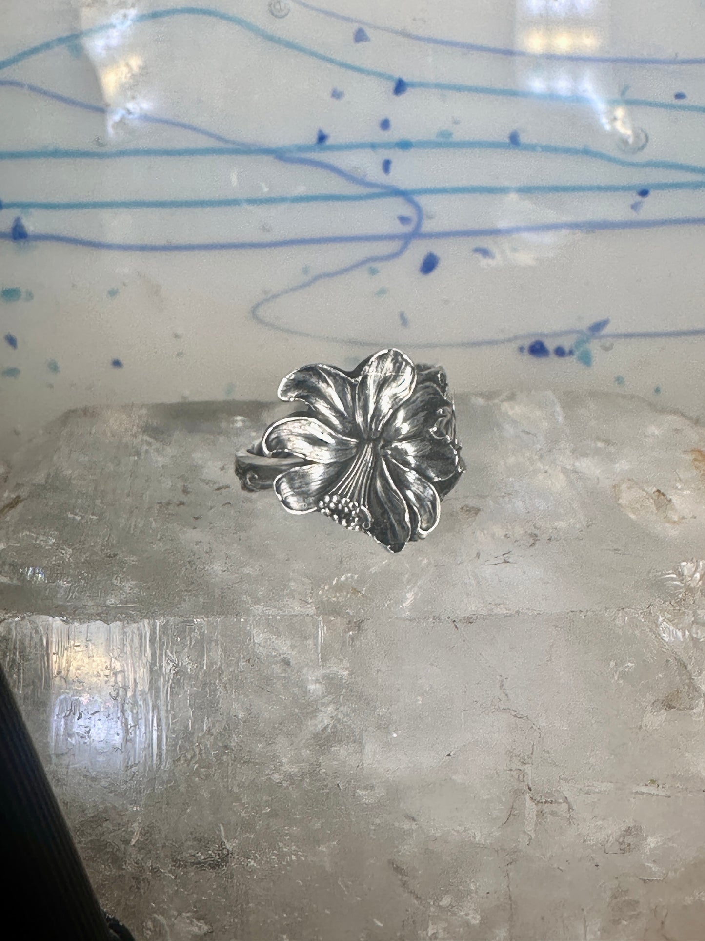 Lily spoon ring floral band size 11 sterling silver women men