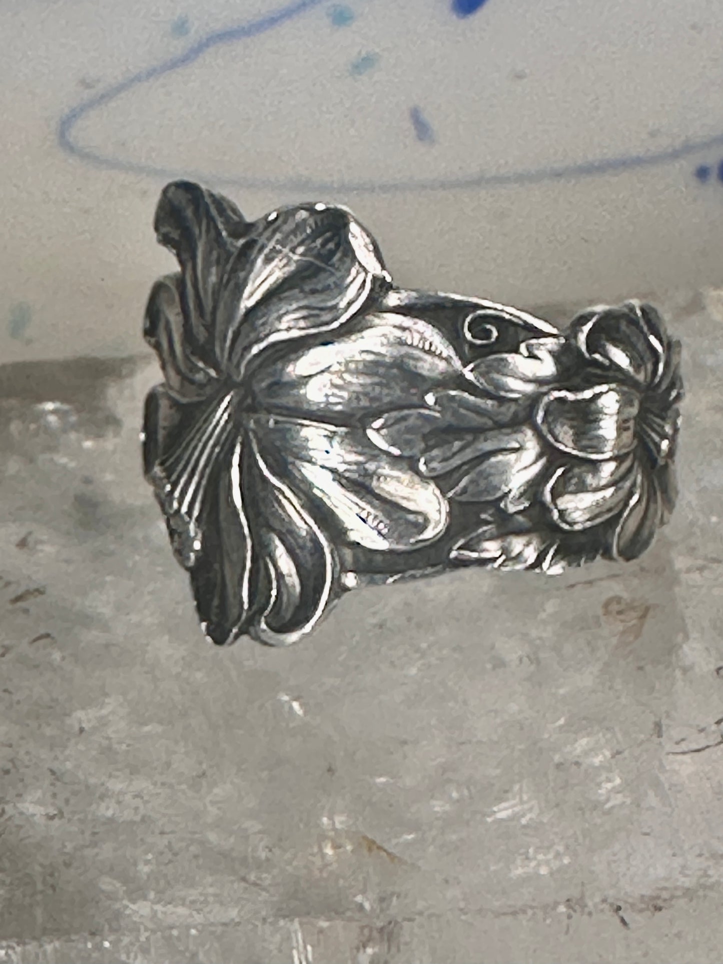Lily spoon ring floral band size 11 sterling silver women men
