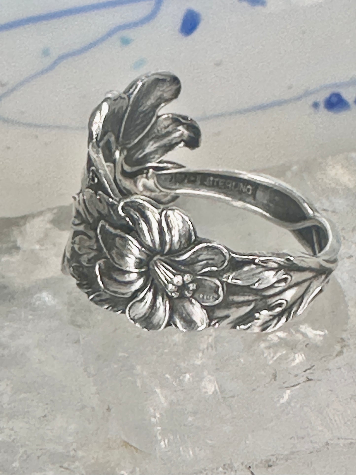 Lily spoon ring floral band size 11 sterling silver women men