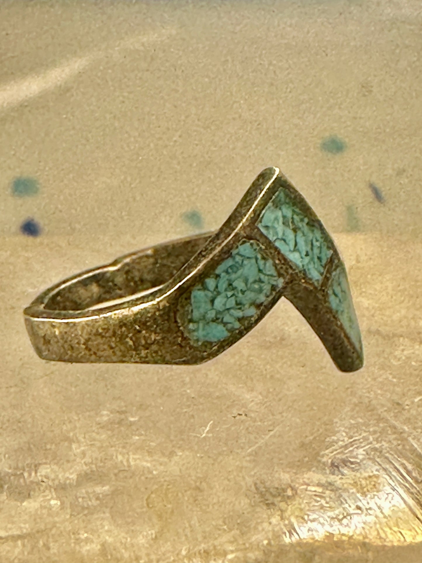 Zig Zag ring southwest turquoise chips size 7 sterling silver women&nbsp;