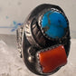 Navajo ring turquoise leaf coral band size 10 sterling silver women men