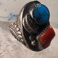 Navajo ring turquoise leaf coral band size 10 sterling silver women men