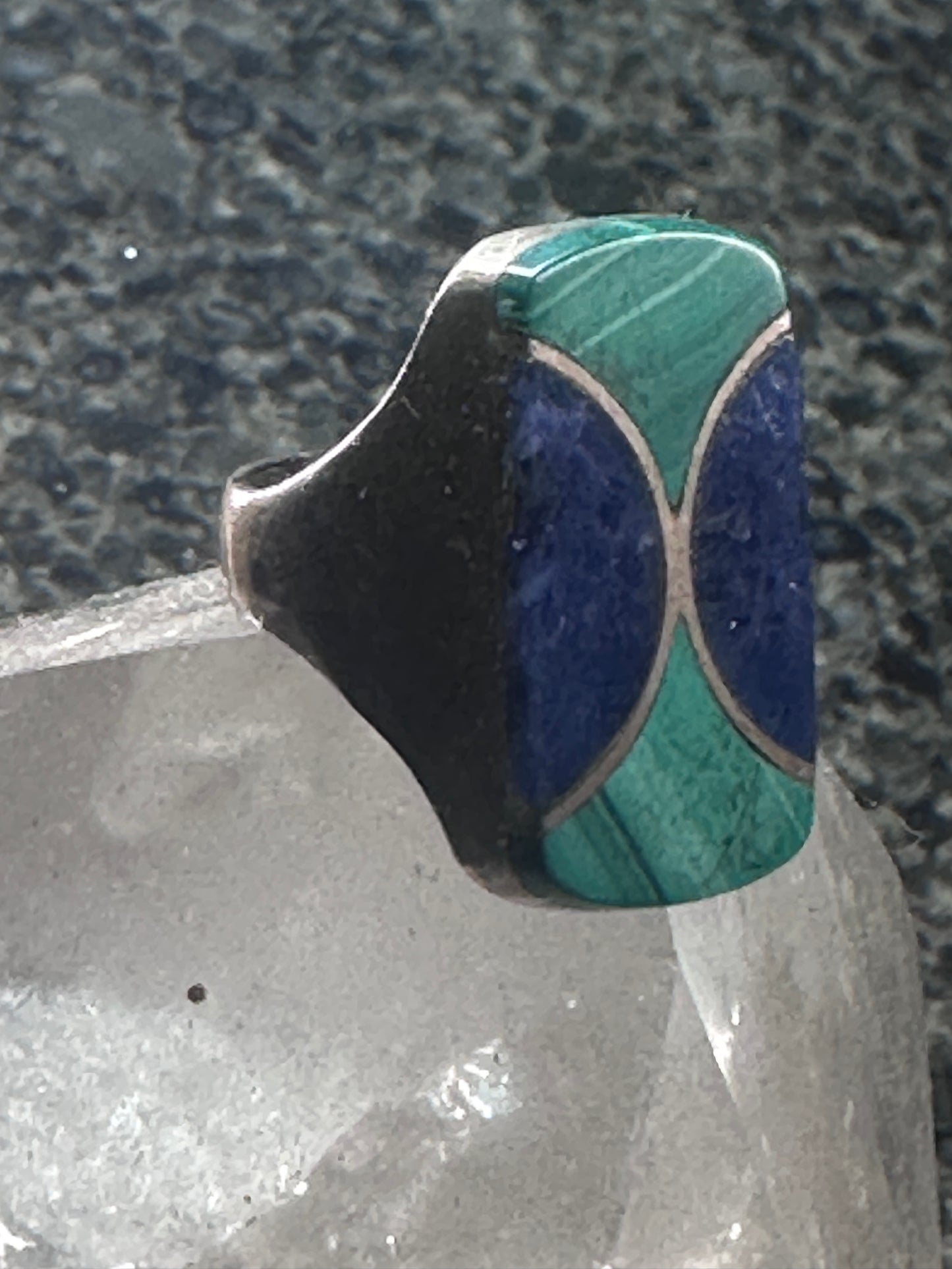 Vintage Malachite Blue Lapis Ring J Comes Taxco Mexico size 8.7 Sterling silver women men