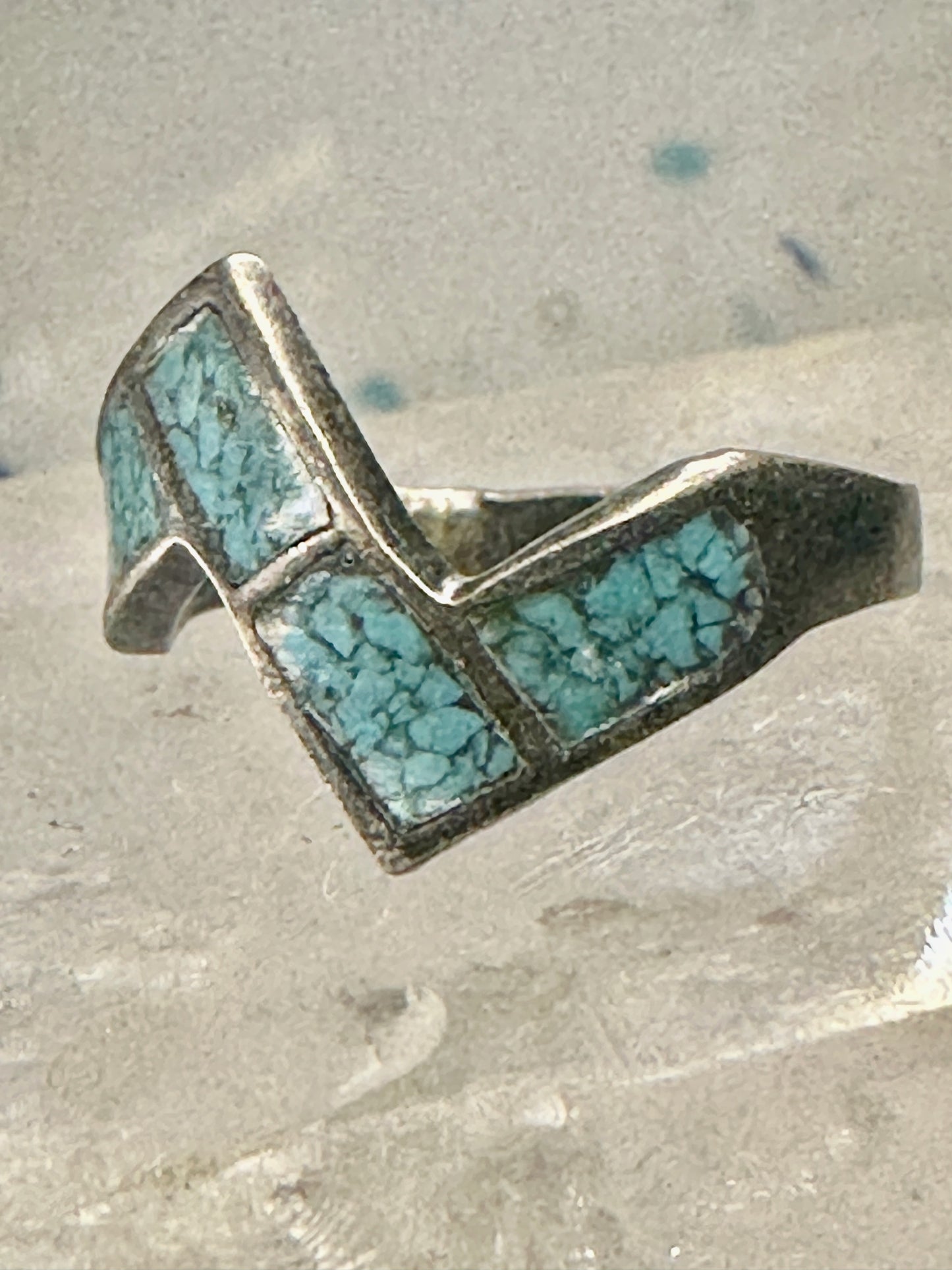 Zig Zag ring southwest turquoise chips size 7 sterling silver women&nbsp;