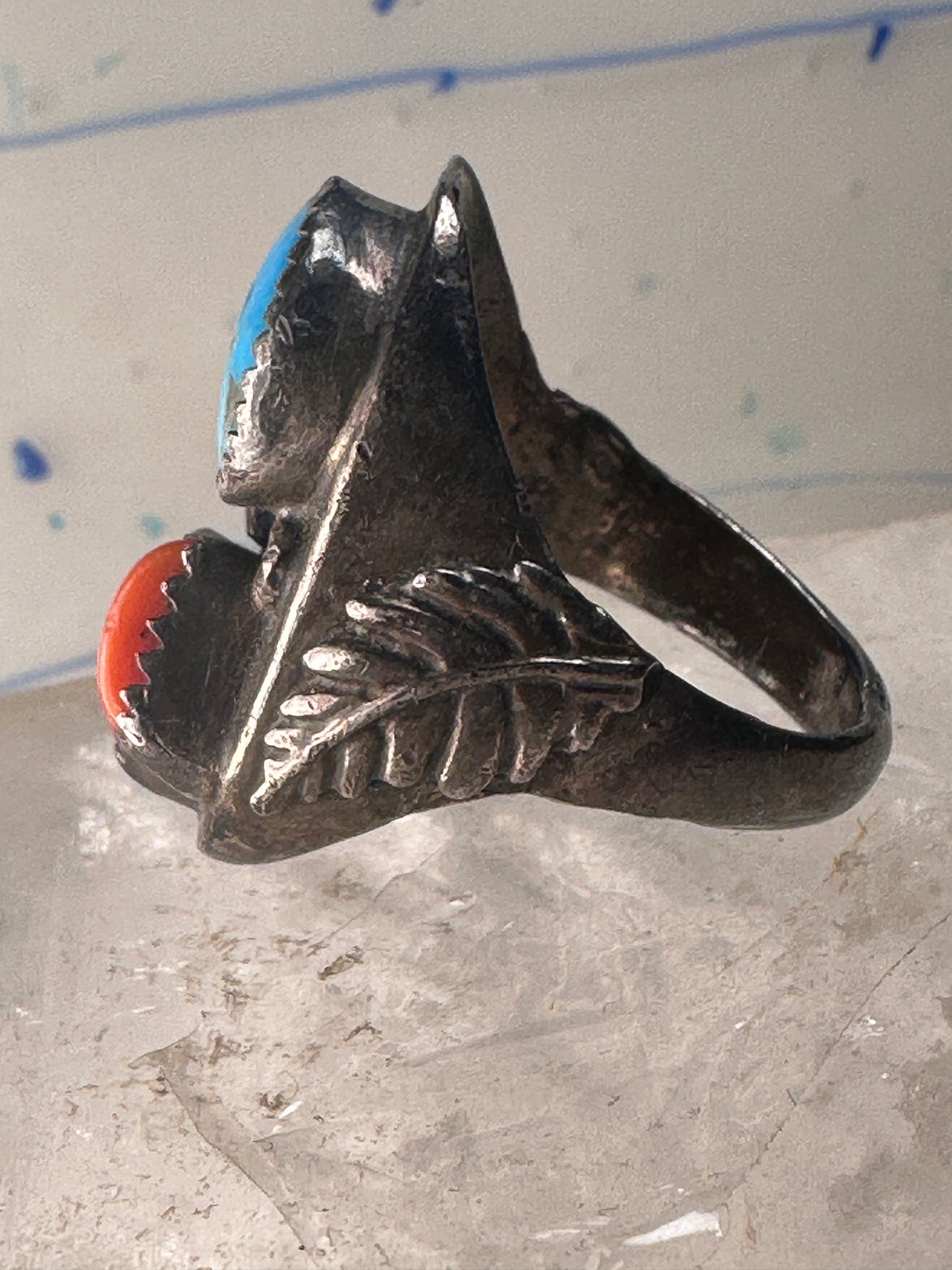 Navajo ring turquoise leaf coral band size 10 sterling silver women men