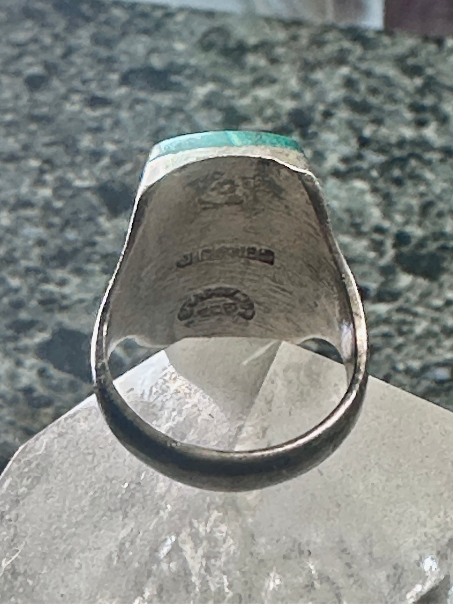 Vintage Malachite Blue Lapis Ring J Comes Taxco Mexico size 8.7 Sterling silver women men