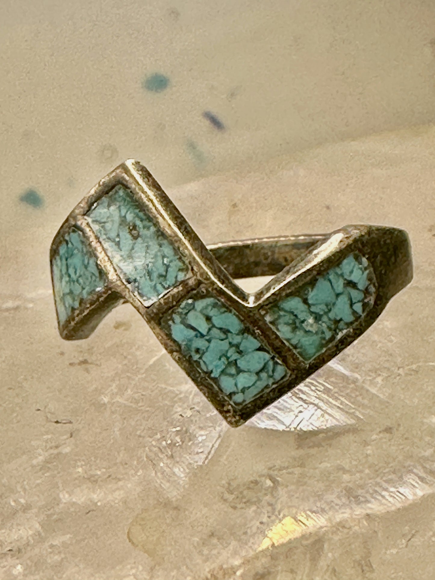 Zig Zag ring southwest turquoise chips size 7 sterling silver women&nbsp;