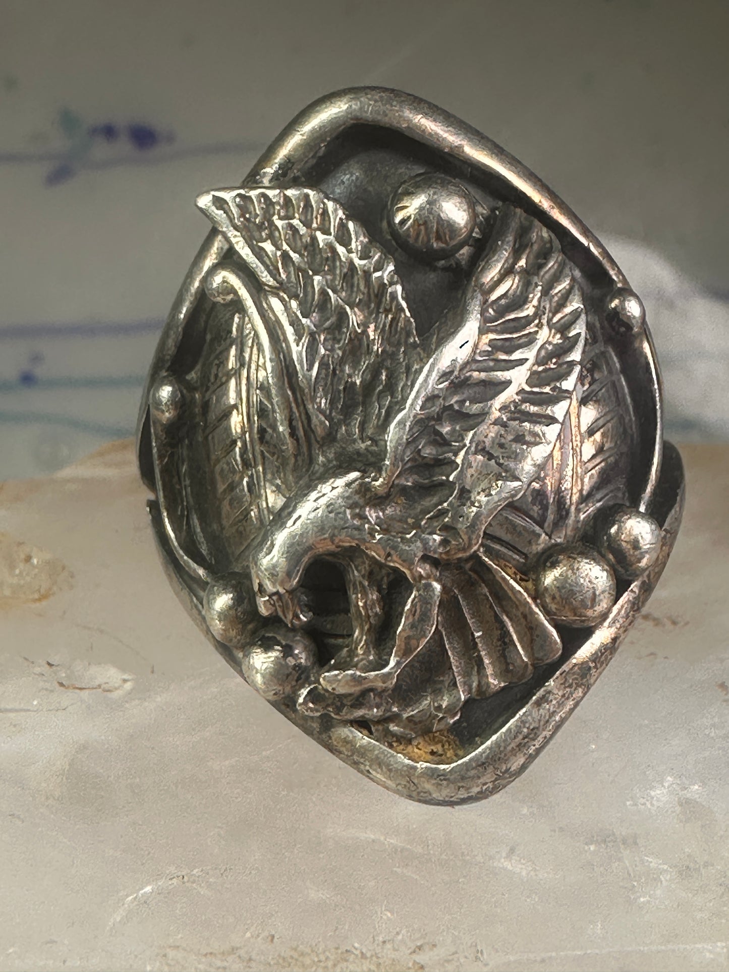 Eagle ring Navajo size 15 sterling silver women men signed LF