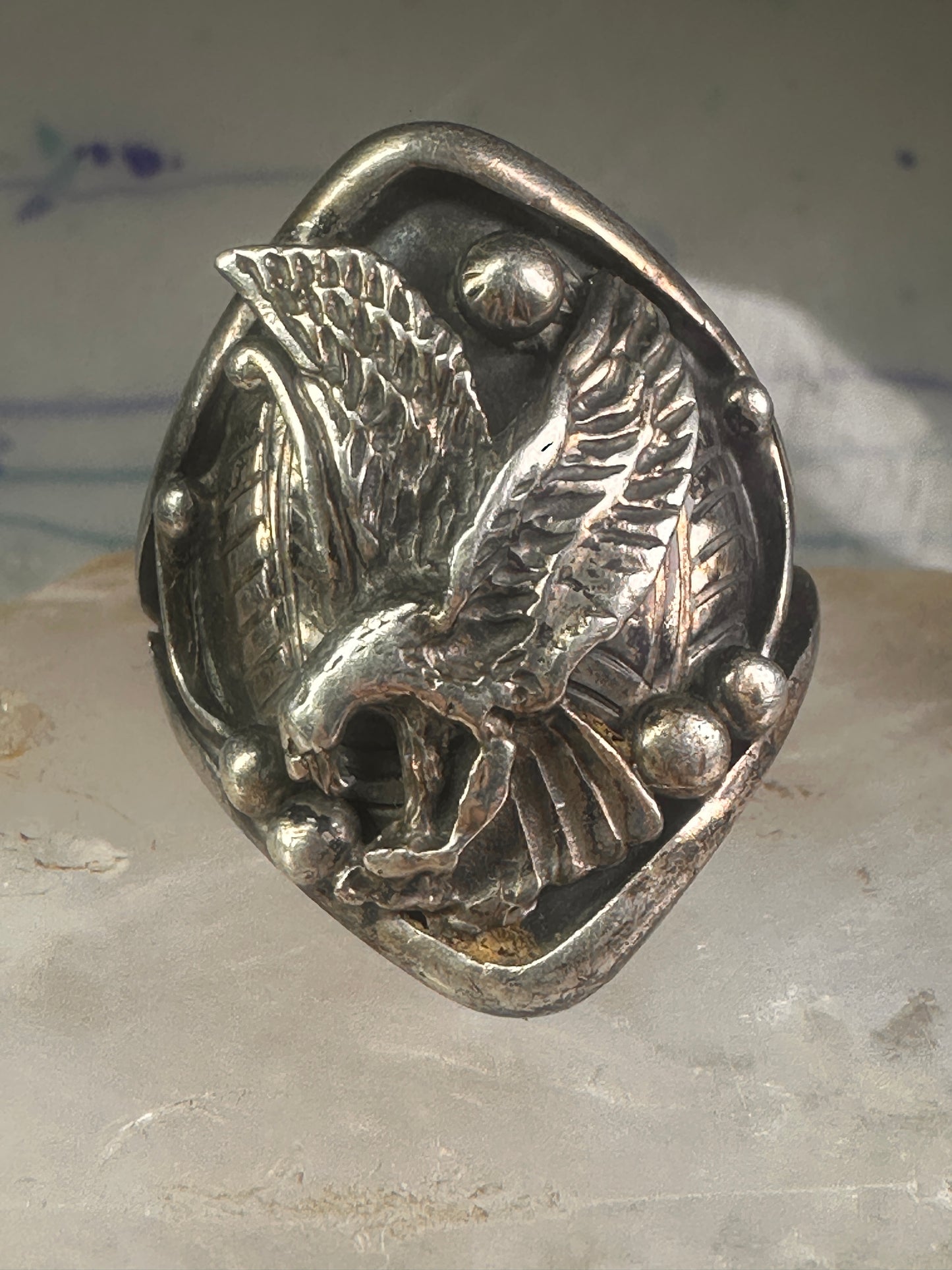 Eagle ring Navajo size 15 sterling silver women men signed LF