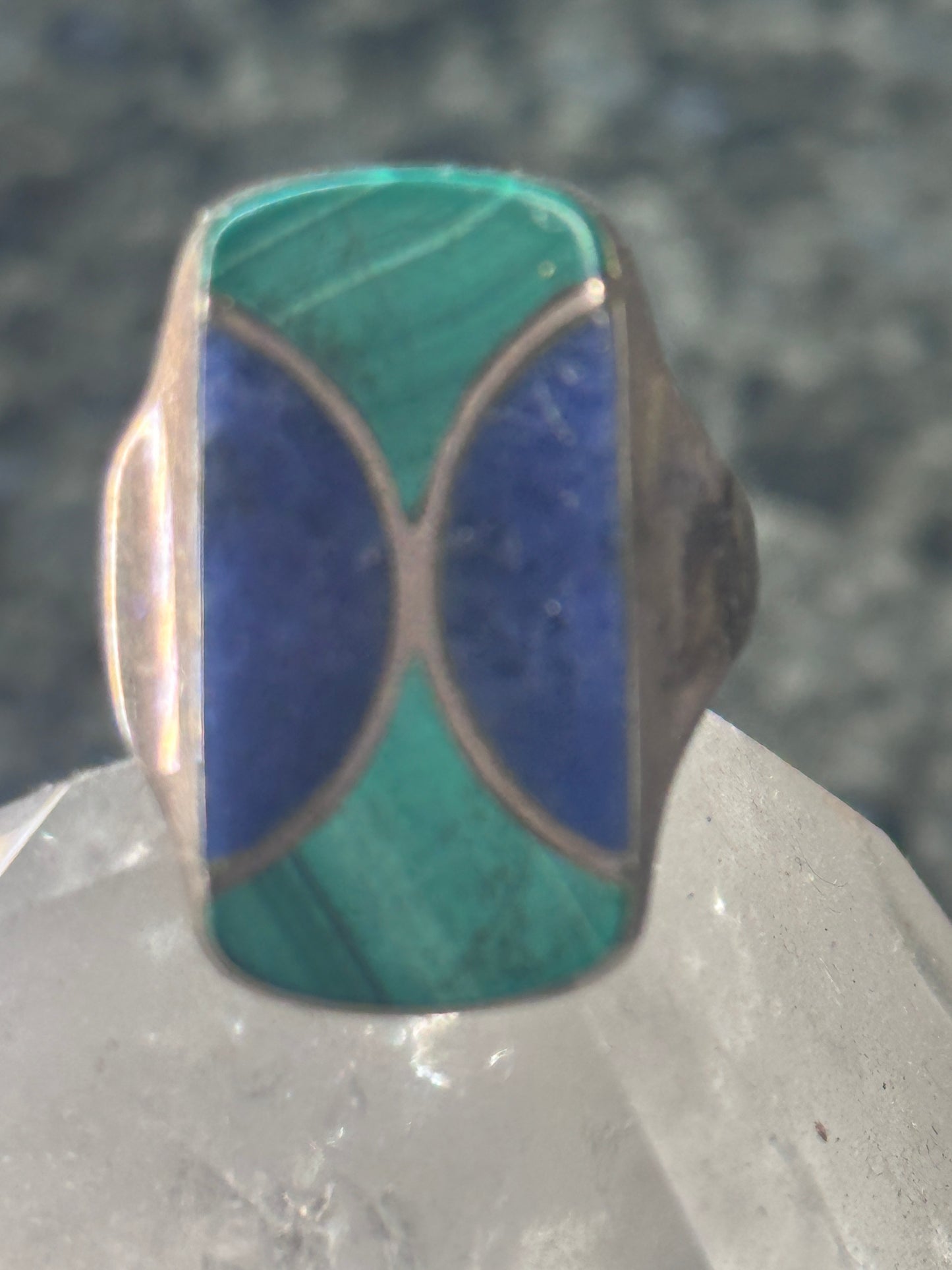 Vintage Malachite Blue Lapis Ring J Comes Taxco Mexico size 8.7 Sterling silver women men