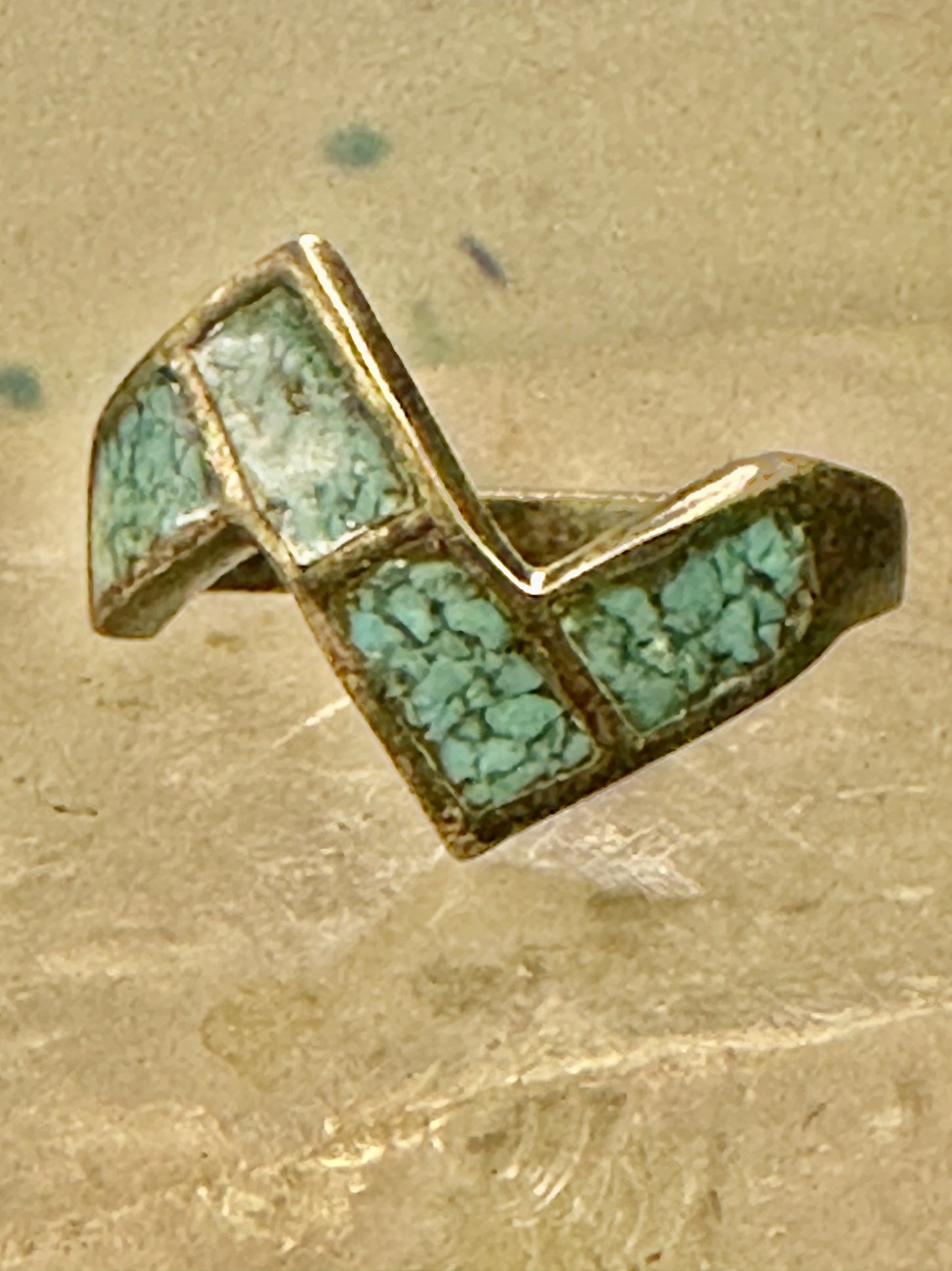 Zig Zag ring southwest turquoise chips size 7 sterling silver women&nbsp;