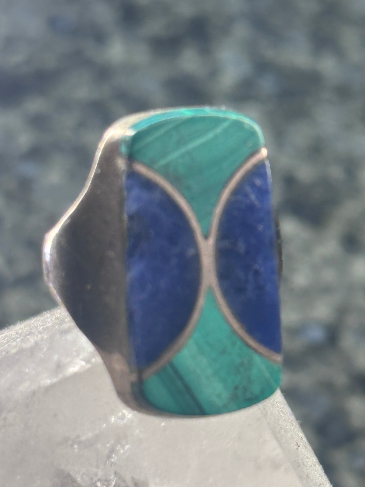 Vintage Malachite Blue Lapis Ring J Comes Taxco Mexico size 8.7 Sterling silver women men