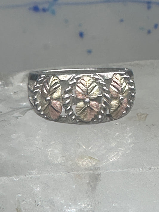 Black Hills Gold ring leaves wedding band size 7 sterling silver women men