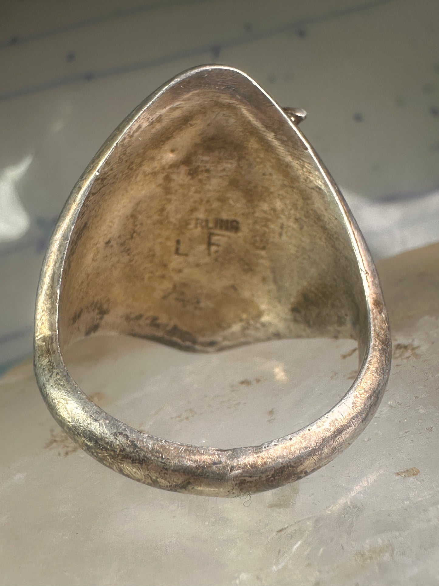 Eagle ring Navajo size 15 sterling silver women men signed LF