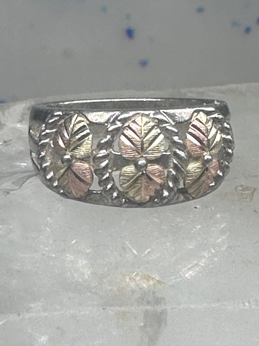 Black Hills Gold ring leaves wedding band size 7 sterling silver women men
