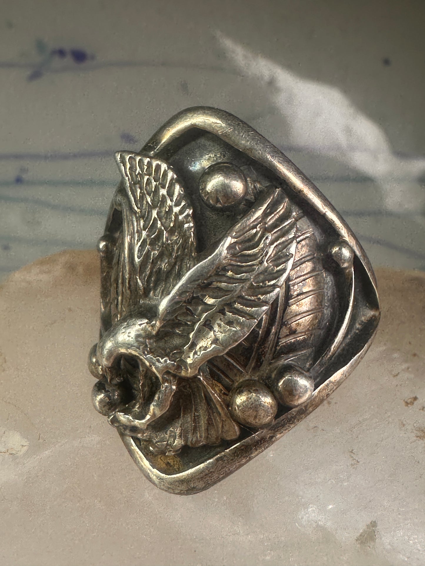 Eagle ring Navajo size 15 sterling silver women men signed LF