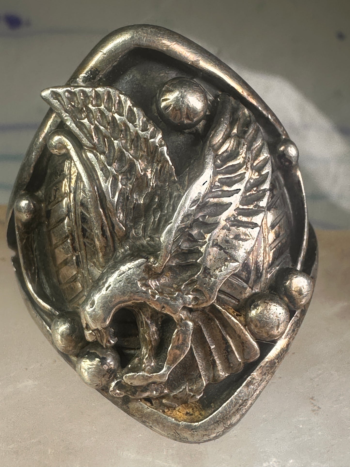 Eagle ring Navajo size 15 sterling silver women men signed LF