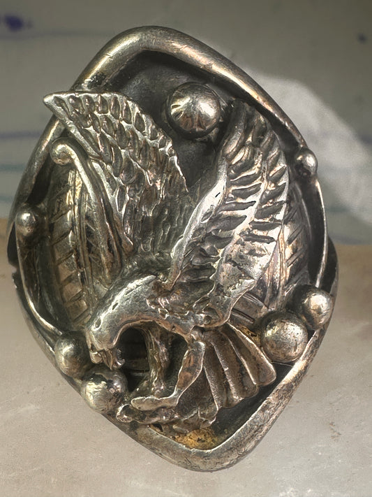 Eagle ring Navajo size 15 sterling silver women men signed LF