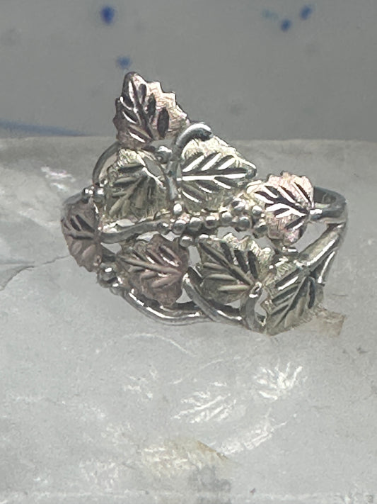 Black Hills Gold ring leaves band size 8.7 sterling silver women