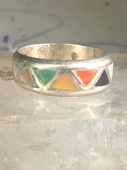 Zuni ring wedding band turquoise onyx coral MOP size 6.25 sterling silver women men&nbsp;